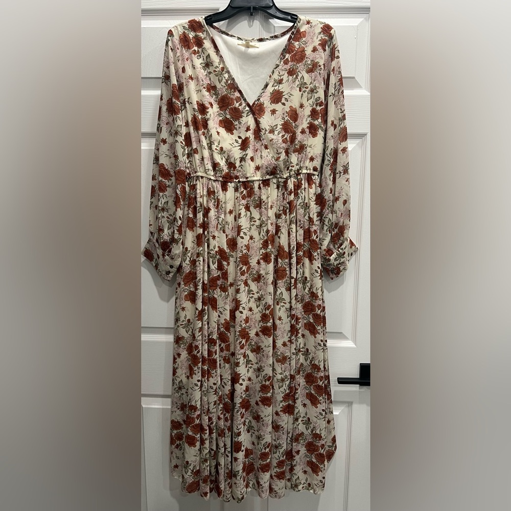 Indigo Soul Burgundy Floral Long Sleeve Dress